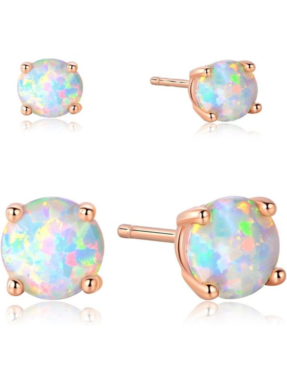 Stunning Rose Gold Opal Stud Earrings, 6MM Round, Elegant Women's Jewelry
